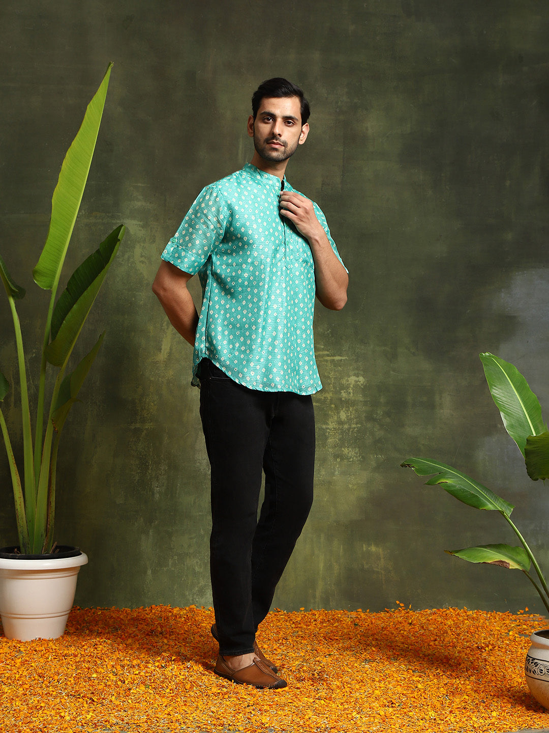 Green Digital Print Short Kurta - Elganza