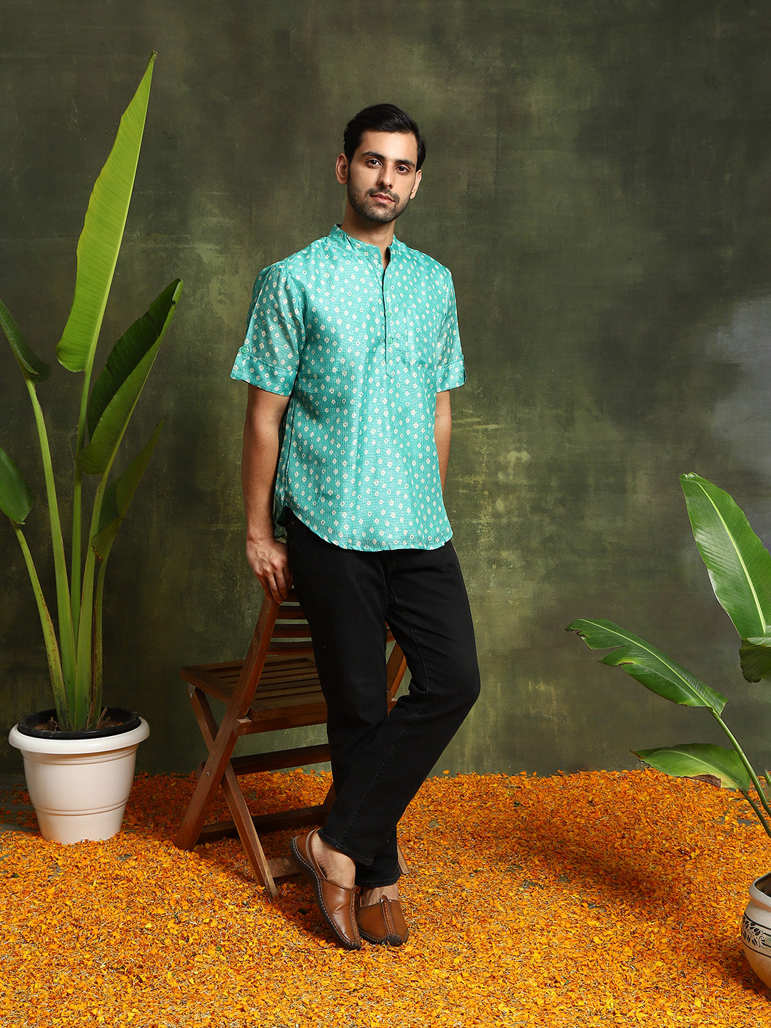 Green Digital Print Short Kurta - Elganza