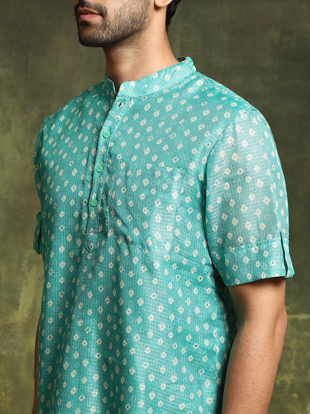 Green Digital Print Short Kurta - Elganza