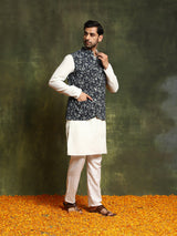 Navy Blue Kantha Work Couple Combo Set - Elganza