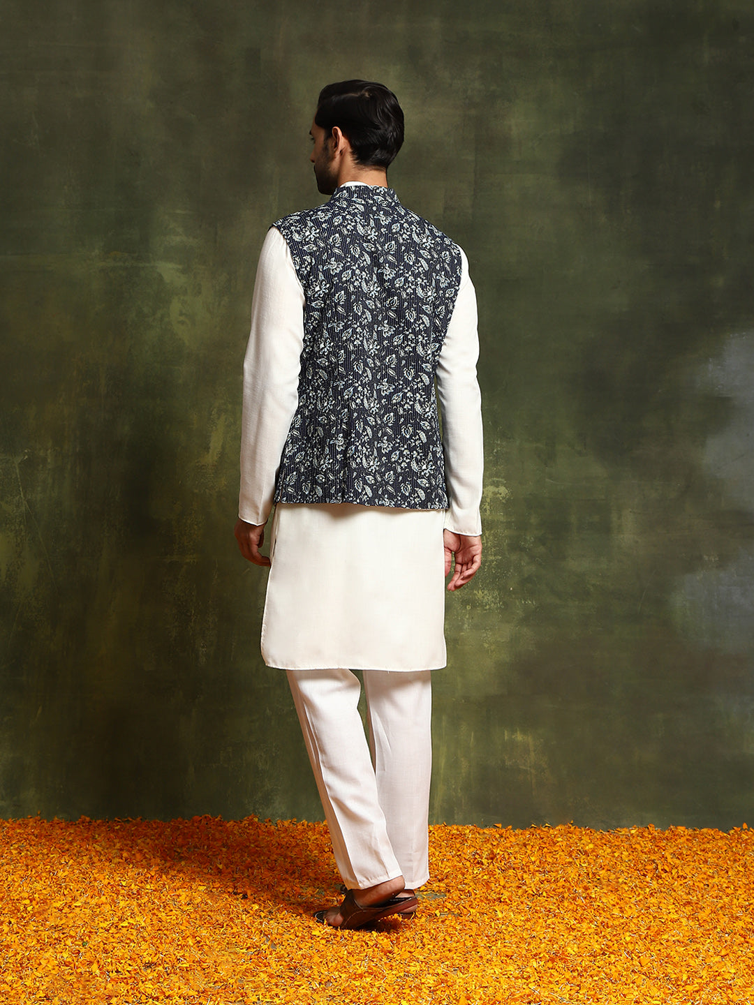 Navy Blue Kantha Work Couple Combo Set - Elganza