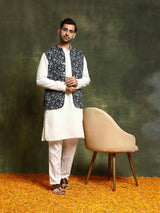 Navy Blue Kantha Work Couple Combo Set - Elganza