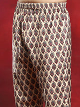 Brown Floral Print Kurta Pyjama With Nehru Jacket - Elganza