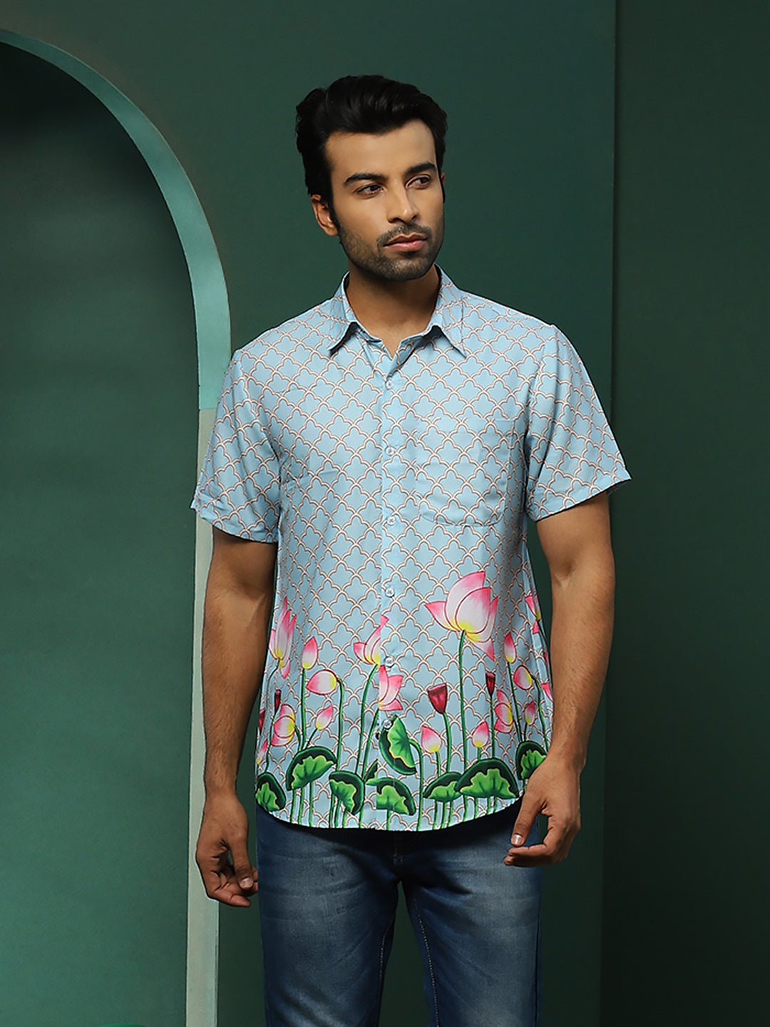 Blue Pichwai Print Couple Combo Set - Elganza