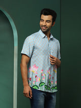 Blue Pichwai Print Couple Combo Set - Elganza