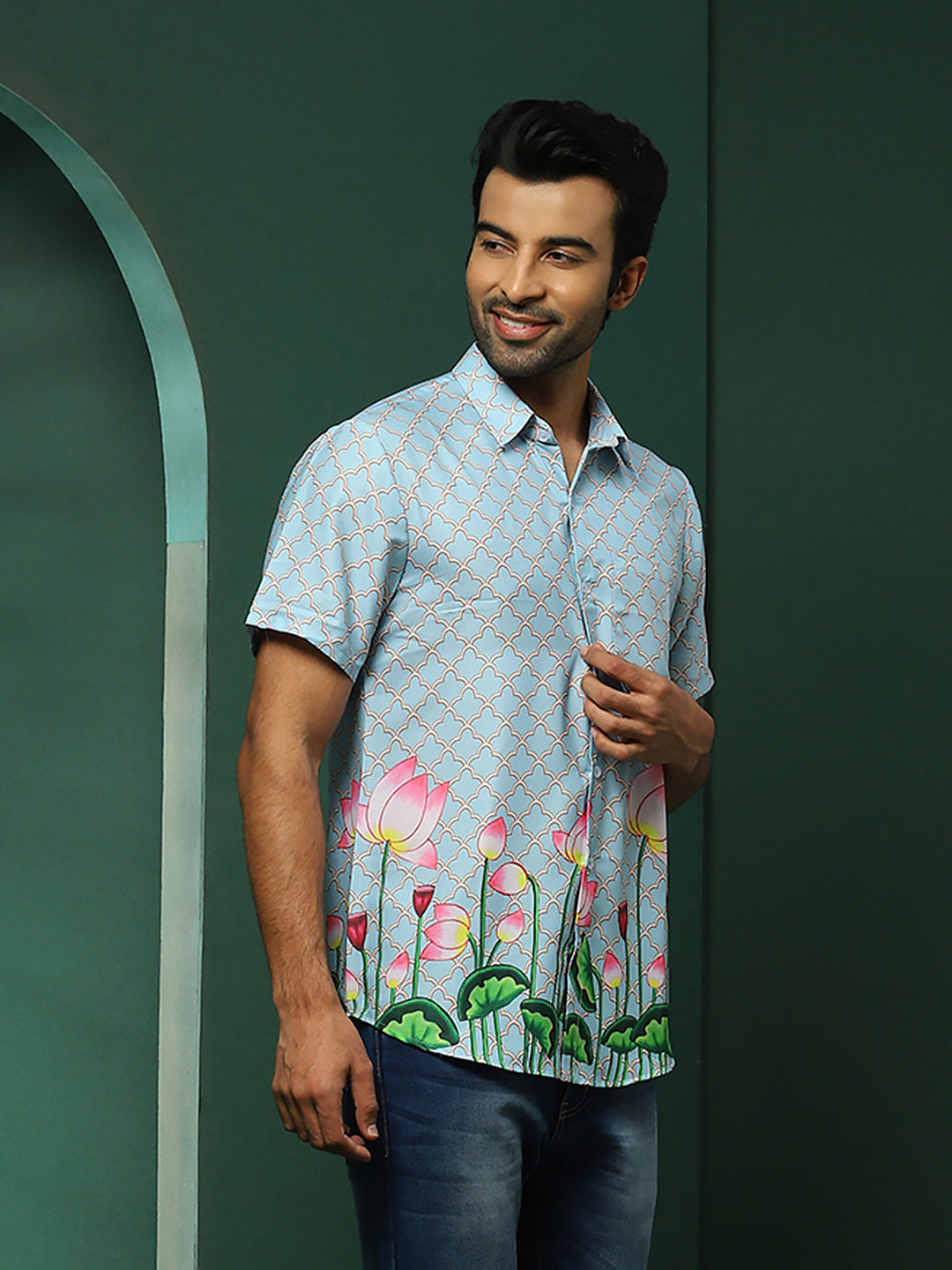 Blue Pichwai Print Couple Combo Set - Elganza