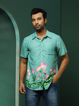 Green Pichwai Print Couple Combo Set - Elganza