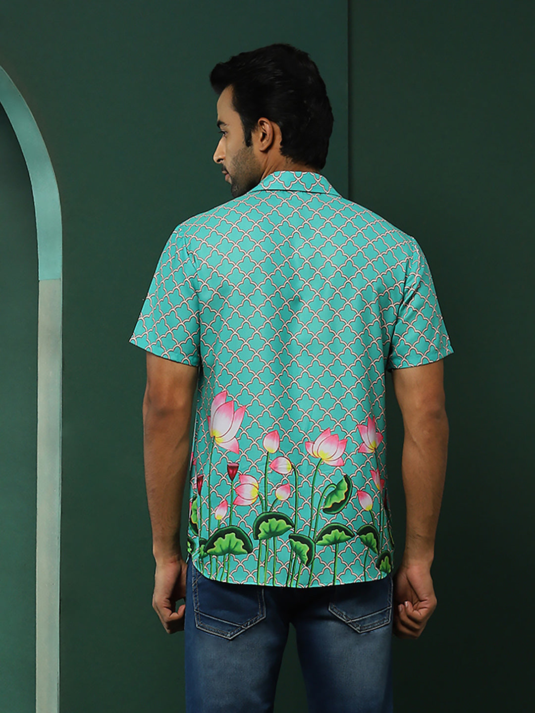 Green Pichwai Print Couple Combo Set - Elganza