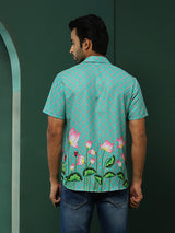 Green Pichwai Print Couple Combo Set - Elganza