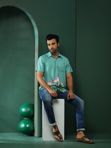 Green Pichwai Print Couple Combo Set - Elganza