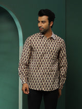 Cream Floral Print Couple Combo Set - Elganza