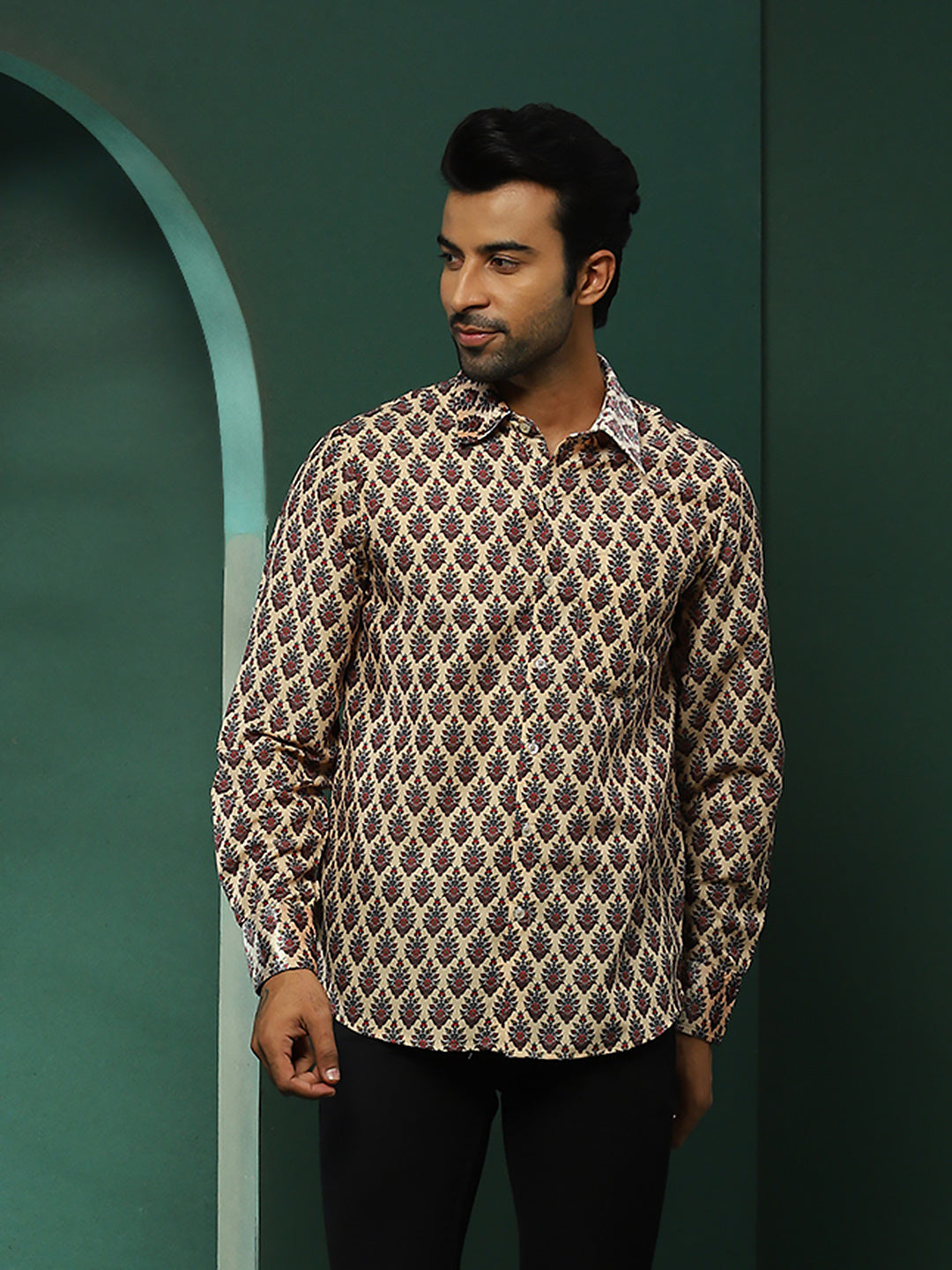 Cream Floral Print Couple Combo Set - Elganza