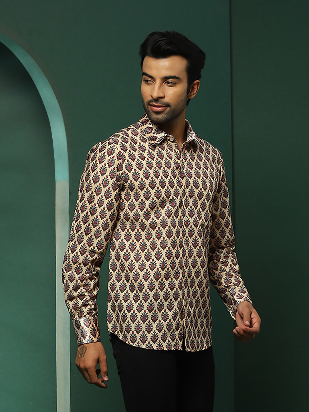 Cream Floral Print Couple Combo Set - Elganza