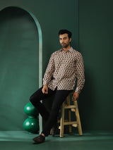 Cream Floral Print Couple Combo Set - Elganza