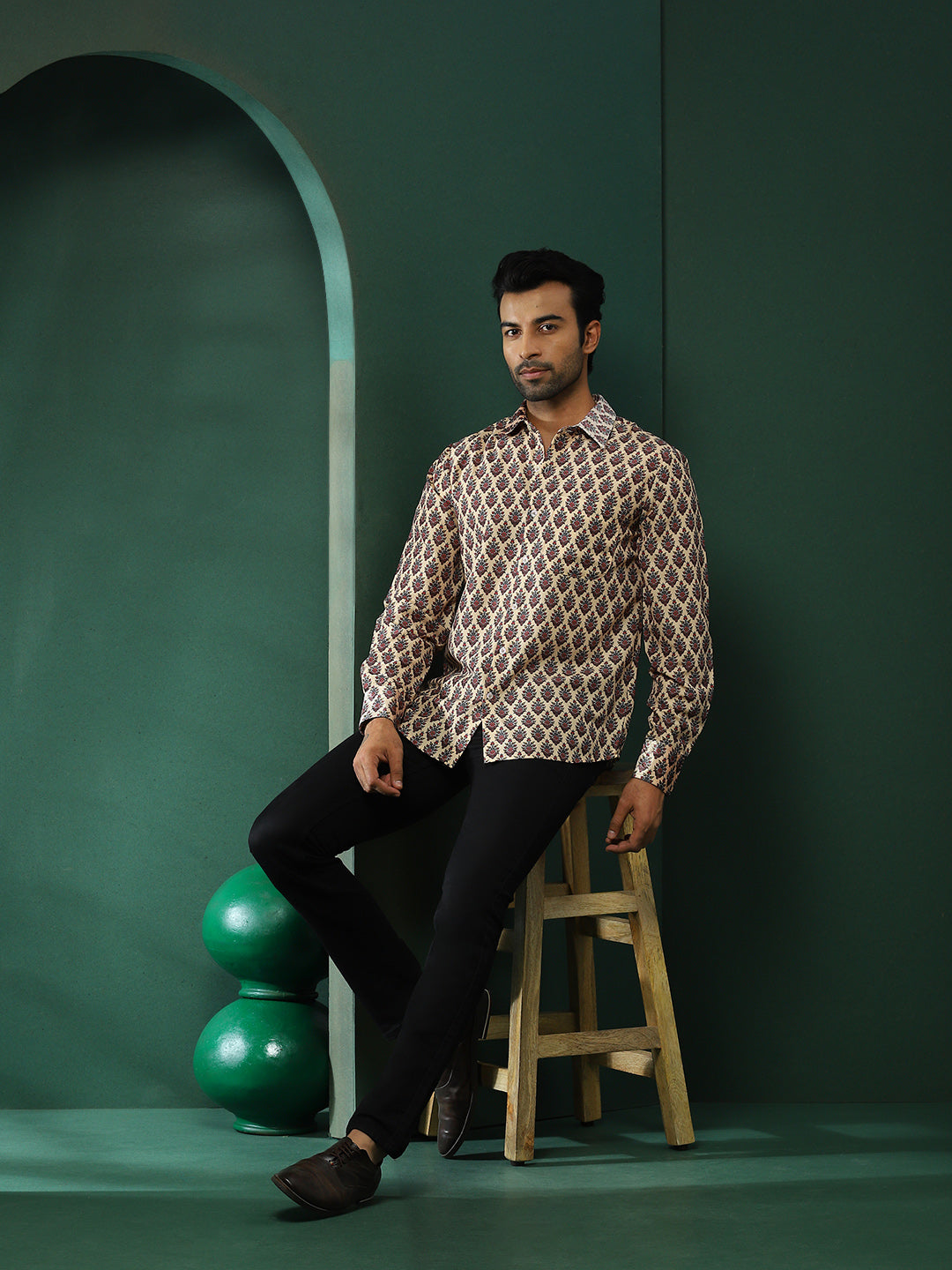 Cream Floral Print Couple Combo Set - Elganza