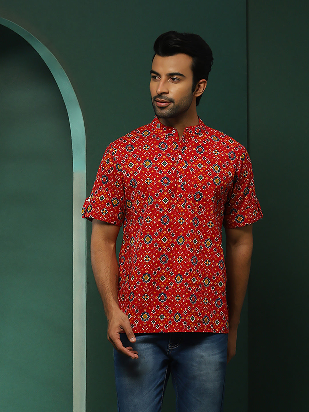 Red Patola Print Couple Combo Set - Elganza