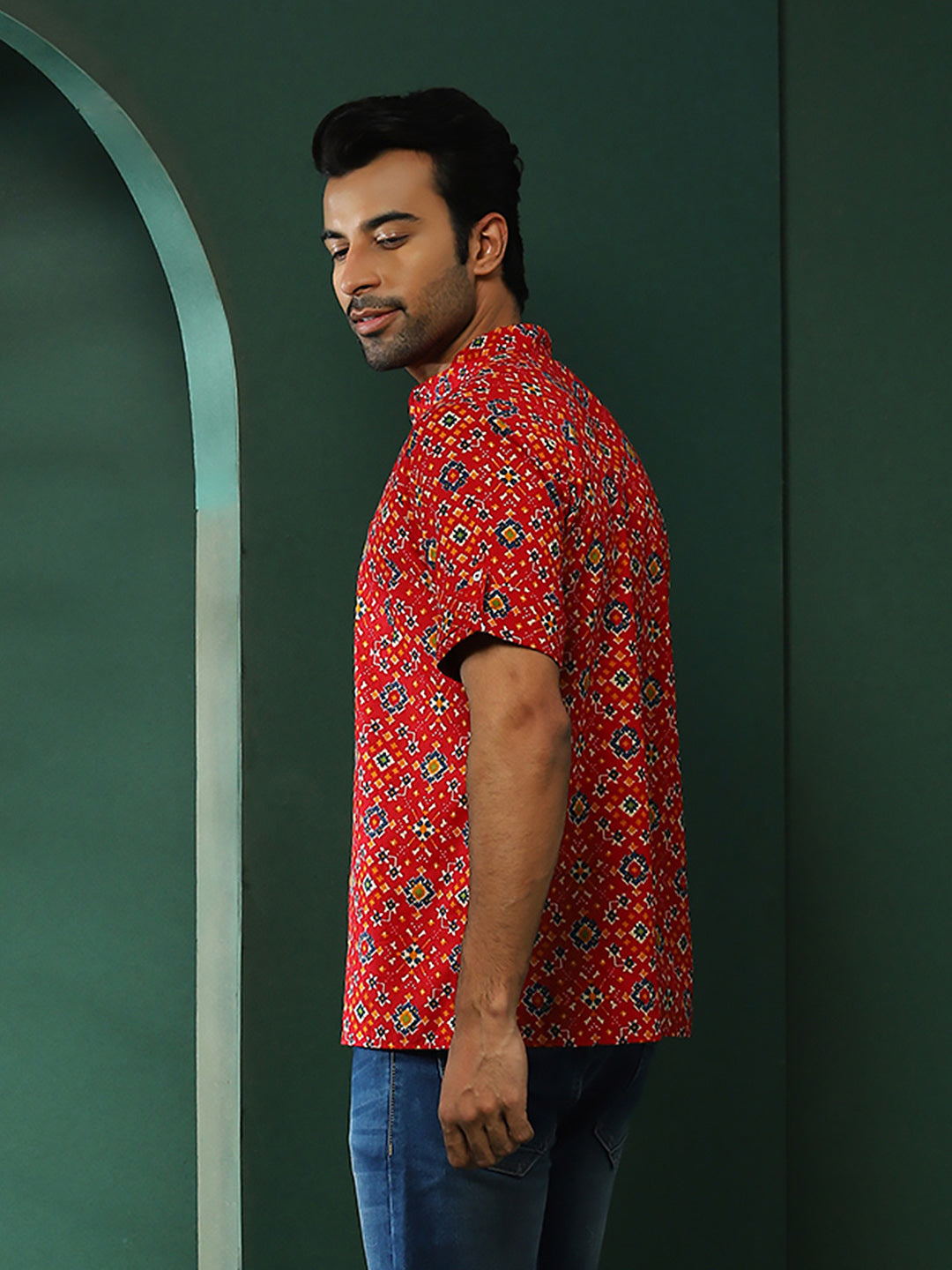 Red Patola Print Couple Combo Set - Elganza