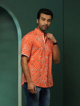 Peach Bandhani Print Shirt - Elganza