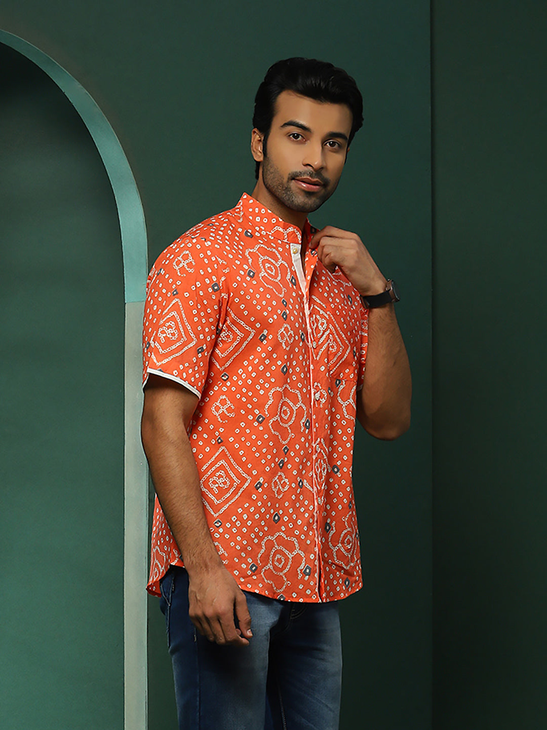 Peach Bandhani Print Shirt - Elganza