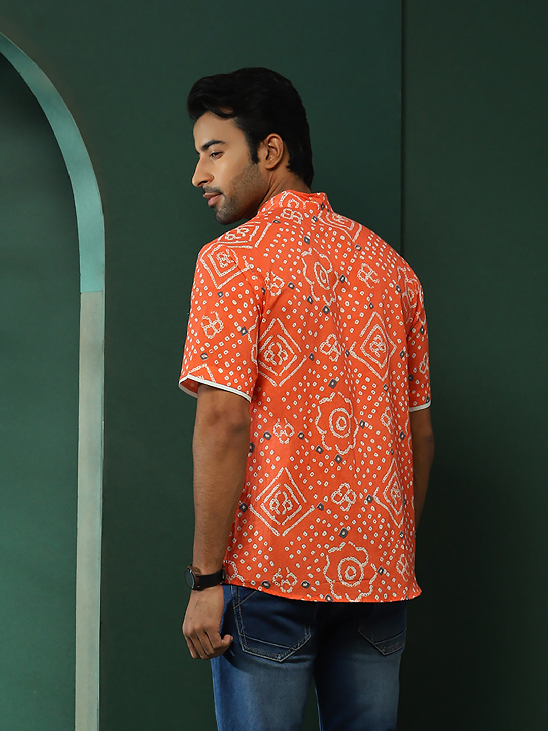 Peach Bandhani Print Shirt - Elganza