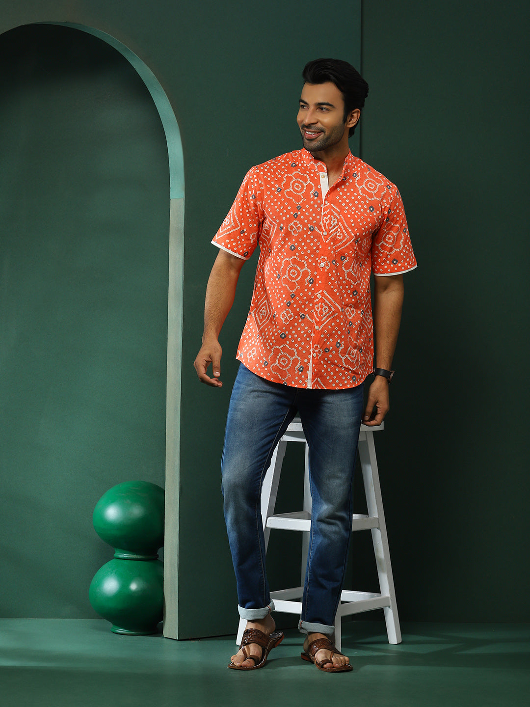 Peach Bandhani Print Shirt - Elganza