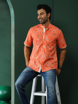 Peach Bandhani Print Shirt - Elganza