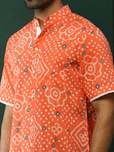 Peach Bandhani Print Shirt - Elganza