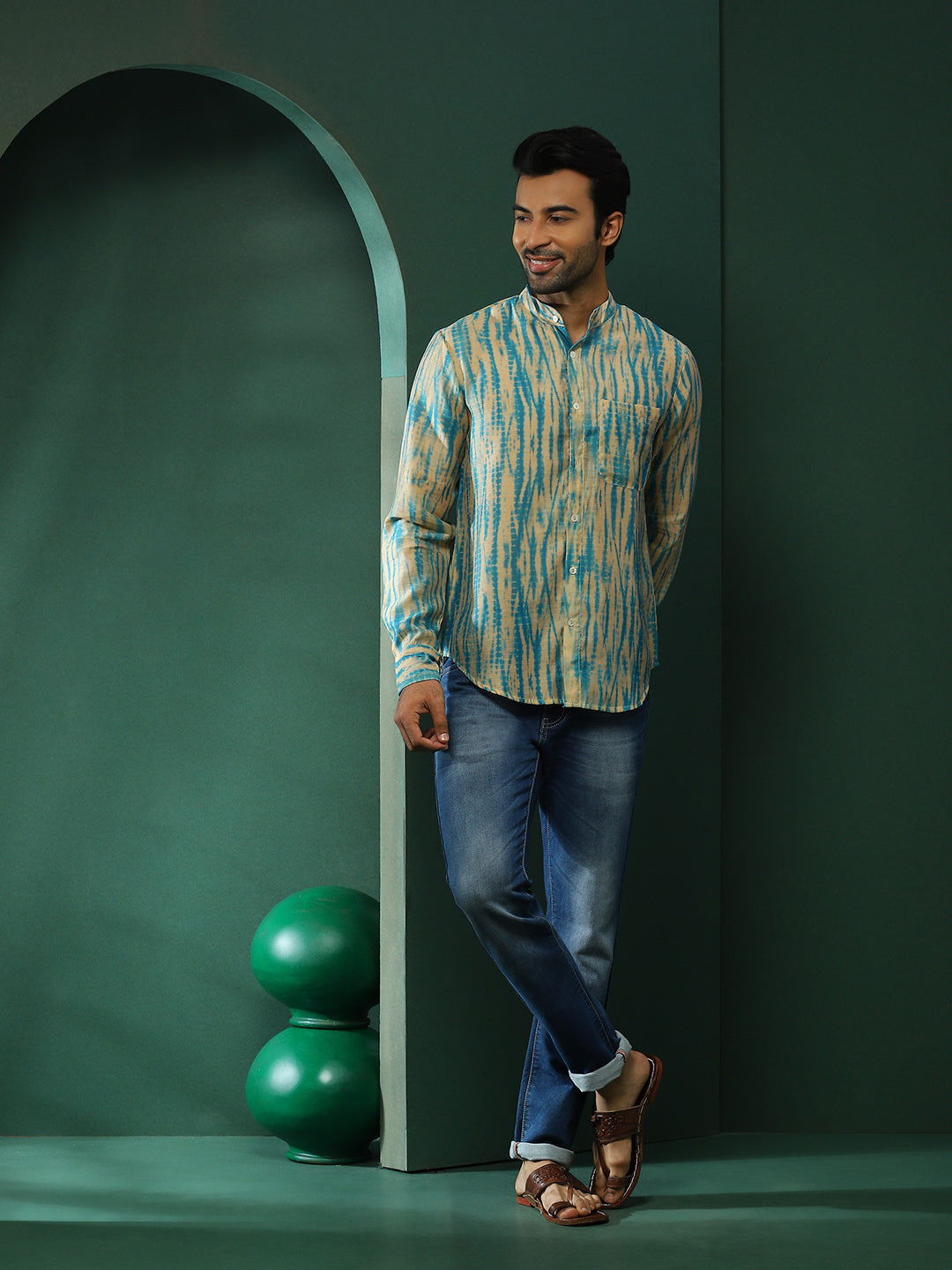 Cream Shibori Print Couple Combo Set - Elganza