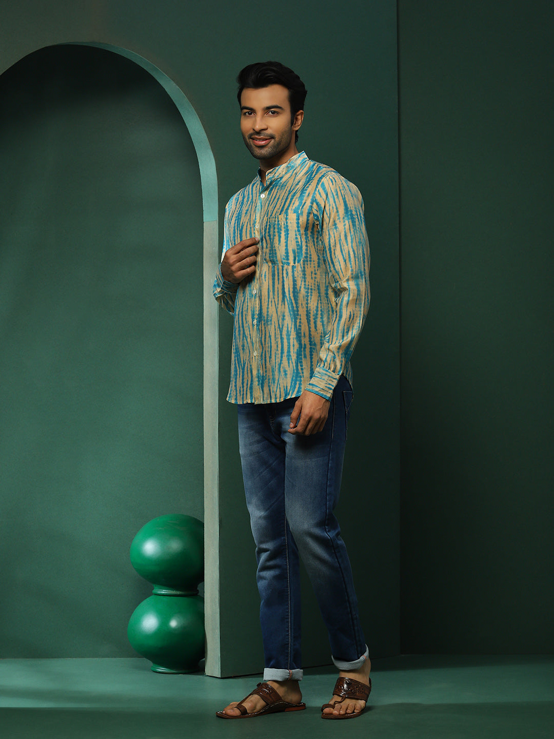 Cream Shibori Print Couple Combo Set - Elganza