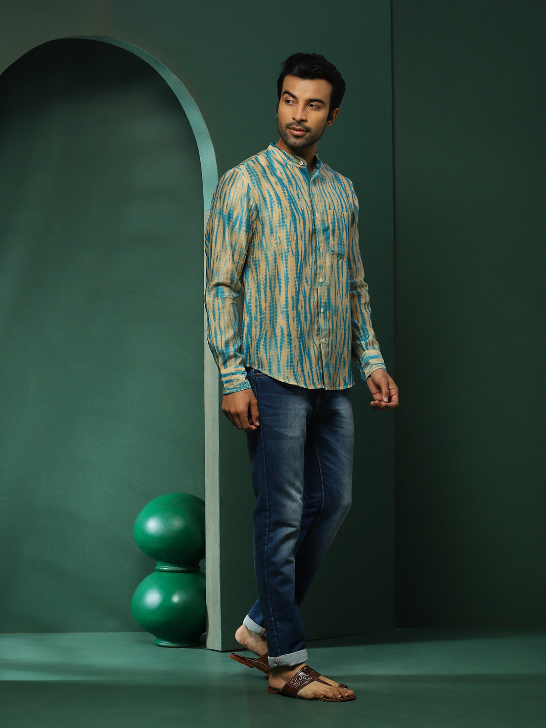 Cream Shibori Print Couple Combo Set - Elganza