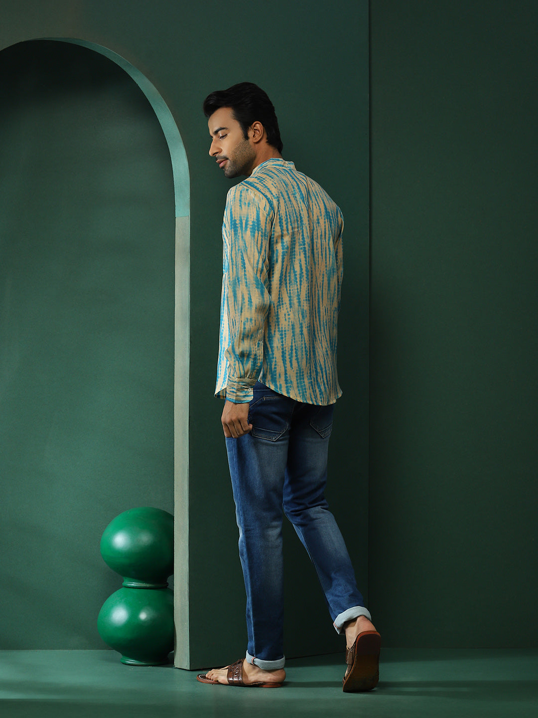 Cream Shibori Print Couple Combo Set - Elganza