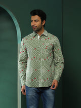 Pastel Green Bandhani Print Shirt - Elganza