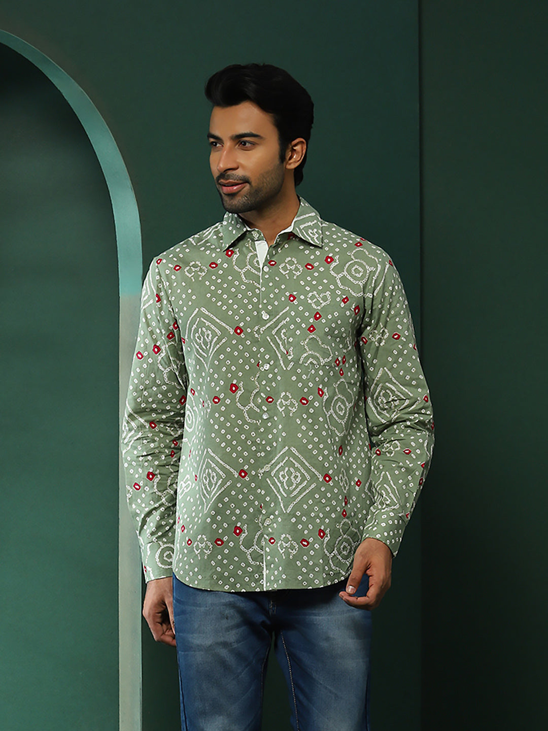Pastel Green Bandhani Print Shirt - Elganza