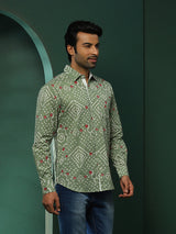 Pastel Green Bandhani Print Shirt - Elganza