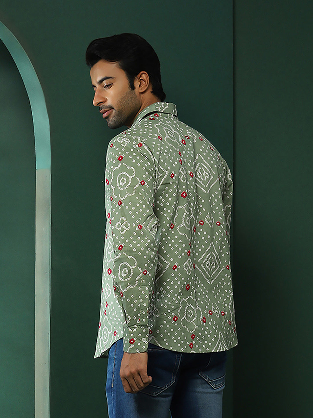 Pastel Green Bandhani Print Shirt - Elganza