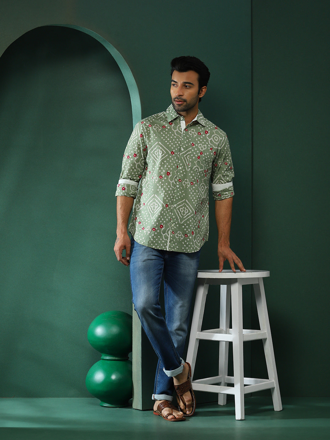 Pastel Green Bandhani Print Shirt - Elganza