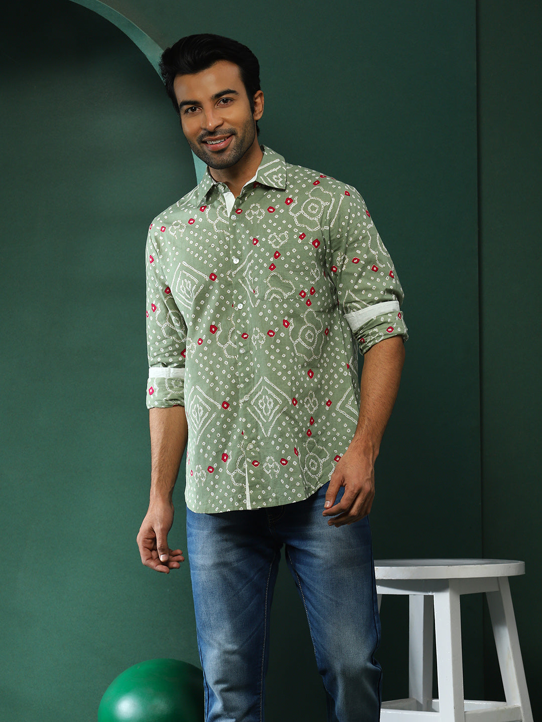 Pastel Green Bandhani Print Shirt - Elganza