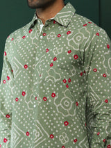 Pastel Green Bandhani Print Shirt - Elganza