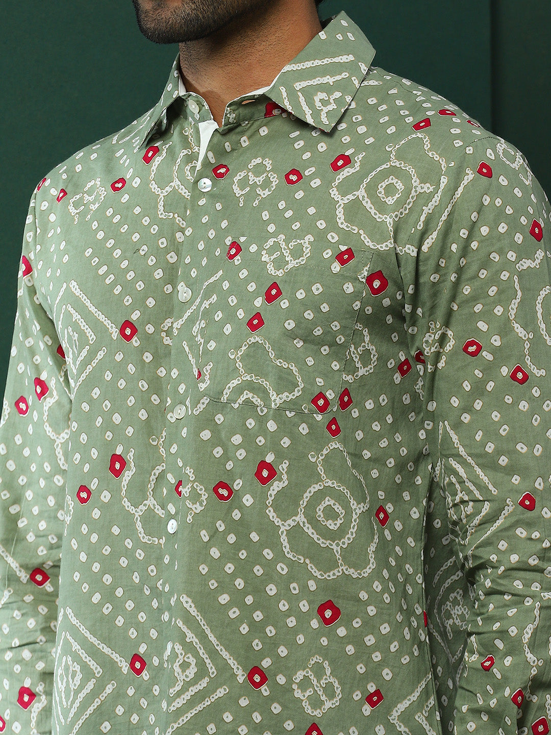 Pastel Green Bandhani Print Shirt - Elganza
