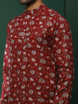 Maroon Floral Print Kurta With Churidar - Elganza