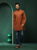 Brown Ikat Print Long Kurta - Elganza