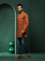 Brown Ikat Print Long Kurta - Elganza