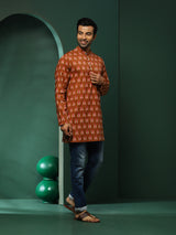 Brown Ikat Print Long Kurta - Elganza