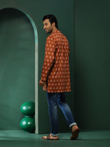 Brown Ikat Print Long Kurta - Elganza