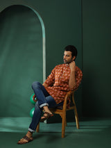 Brown Ikat Print Long Kurta - Elganza