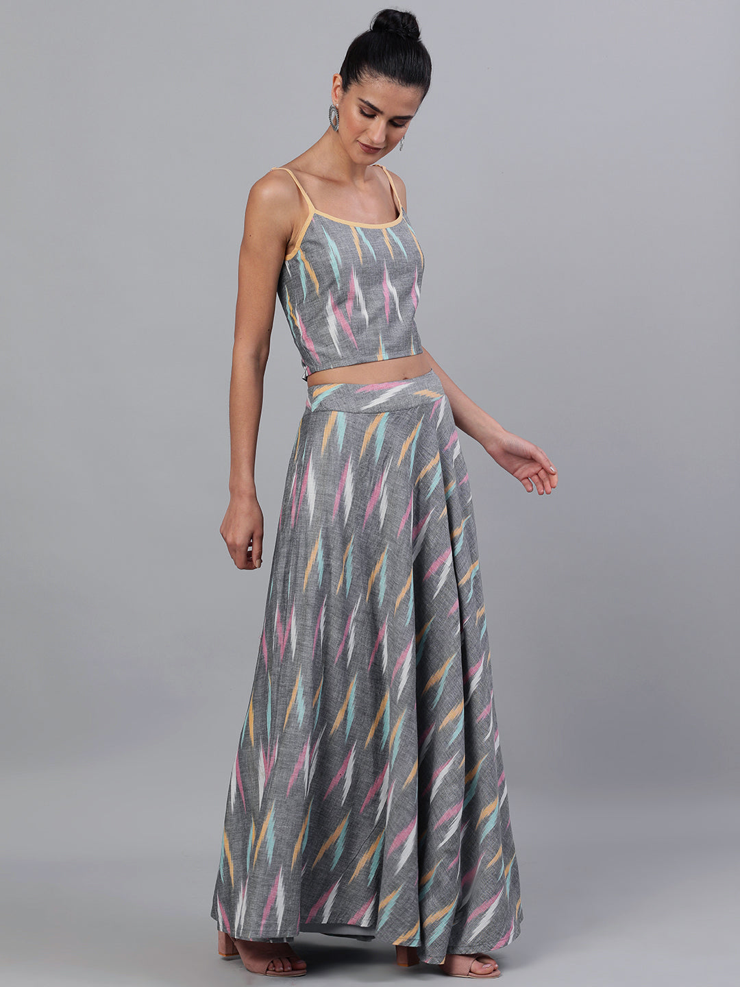 Grey Ikat Designed Lehenga Choli With Dupatta - Elganza