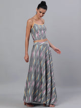 Grey Ikat Designed Lehenga Choli With Dupatta - Elganza