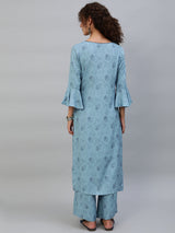 Blue Printed Kurta With Palazzo - Elganza
