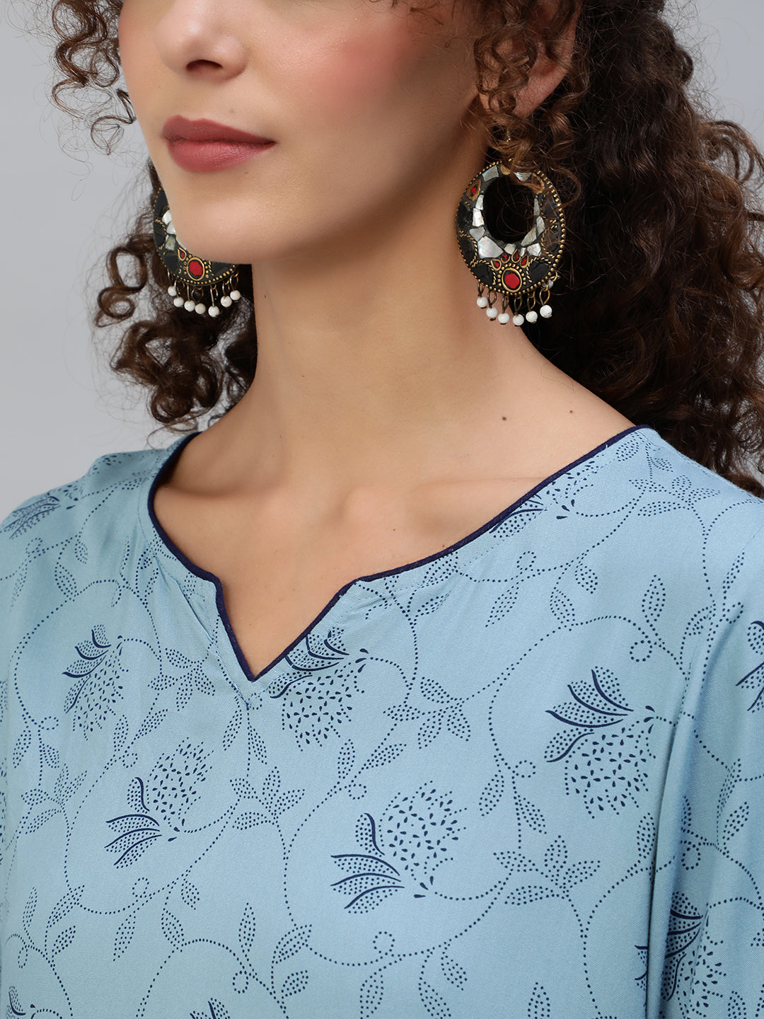 Blue Printed Kurta With Palazzo - Elganza
