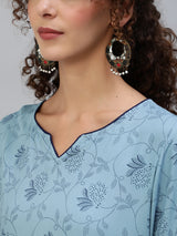 Blue Printed Kurta With Palazzo - Elganza